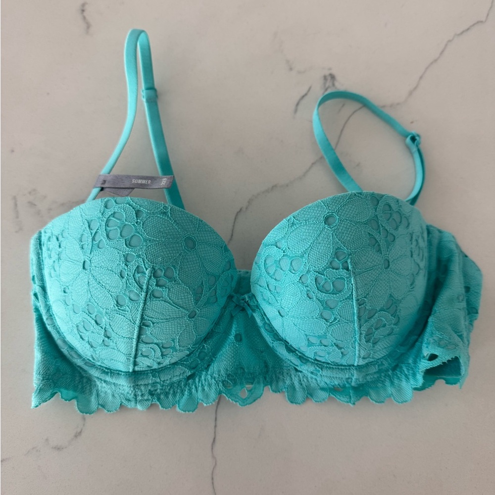 American Eagle Outfitters Turquoise Lace Balconette Bra